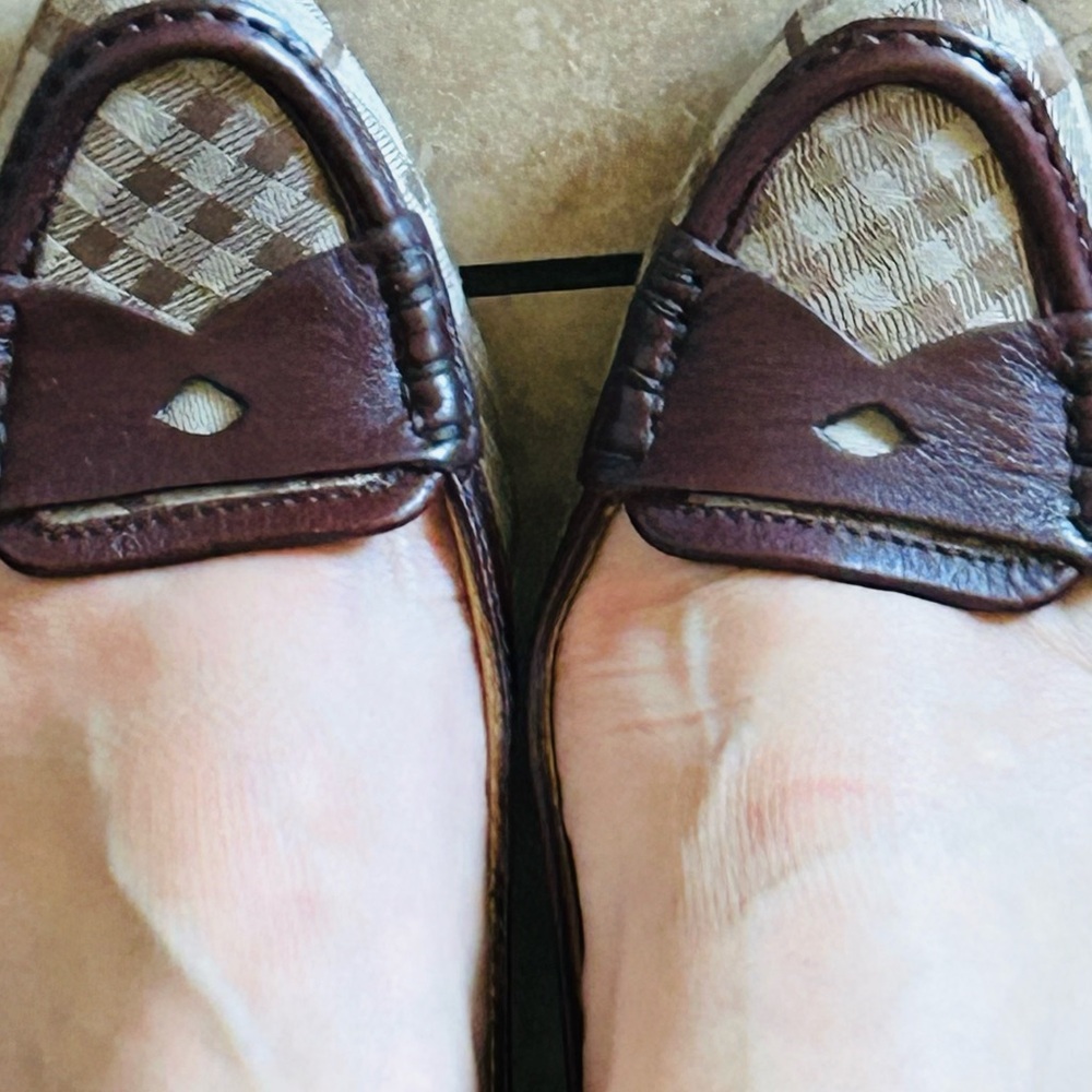Burberry Brown Leather & Beige Check Penny Loafers - Men